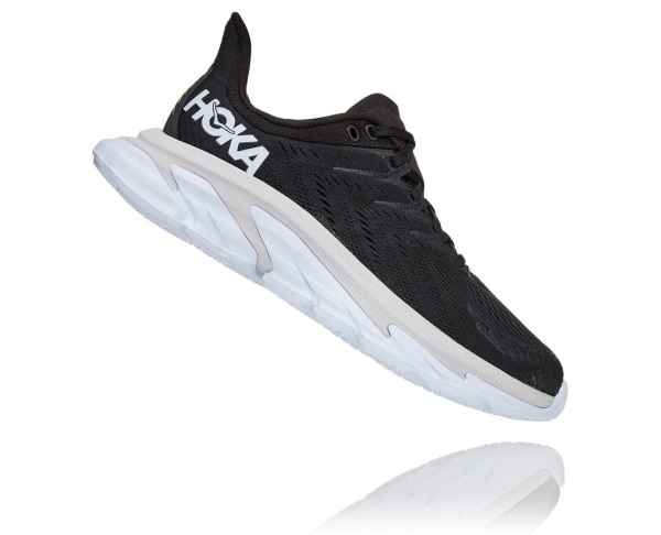 Hoka One One Clifton Edge Womens UK - Black / White Road Running Shoes - JUYTS6597